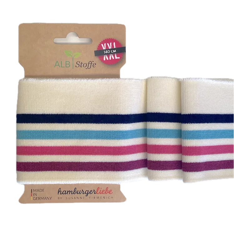 Premade Cuffing Fabric - Off White with Pink, Purple and Blue Stripes