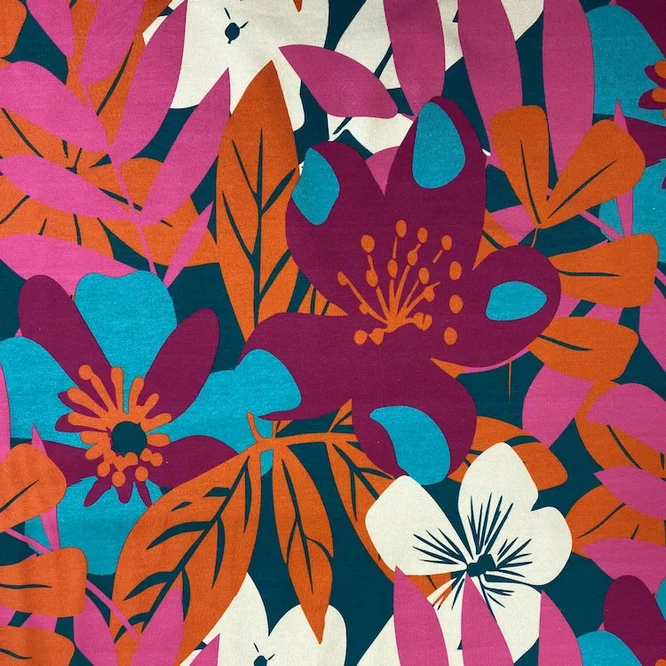 Cotton French Terry Fabric with Large Floral Print in Jewel Tones