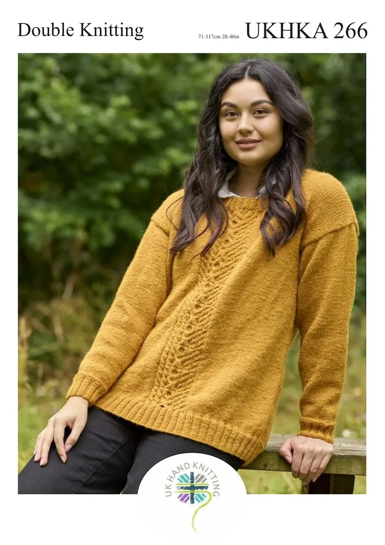 Knitting Pattern - DK Sweater with Cabled Braid UKHKA 266