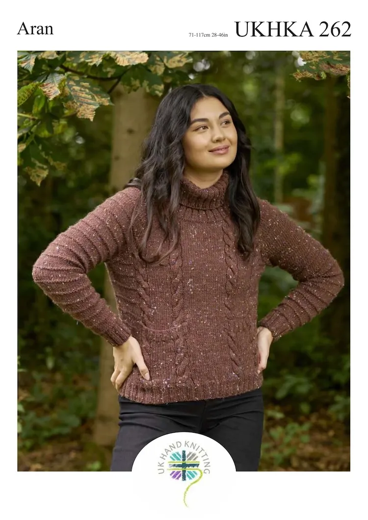 Knitting Pattern - Aran Sweater with Pocket UKHKA 262