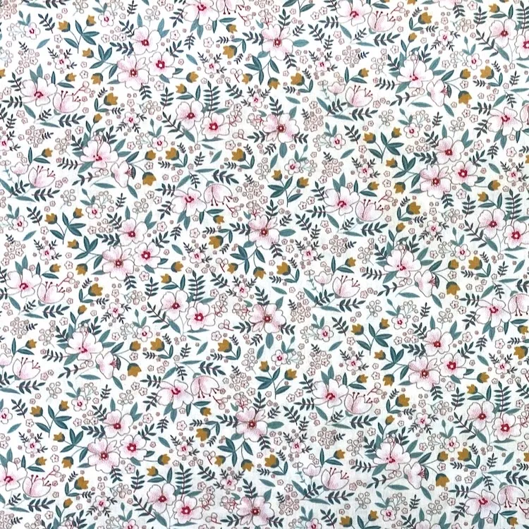Cotton Poplin Fabric with Delicate Small Floral on White