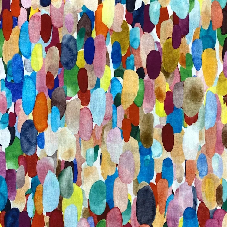 Cotton Poplin Fabric with Jewel Coloured Paint Marks