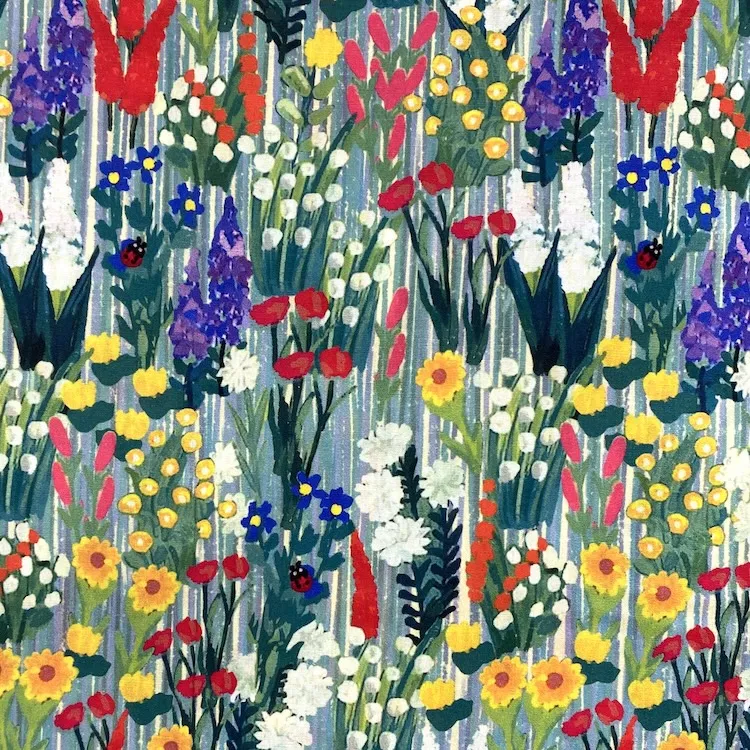 Cotton Poplin Fabric with Planted Meadow on Green