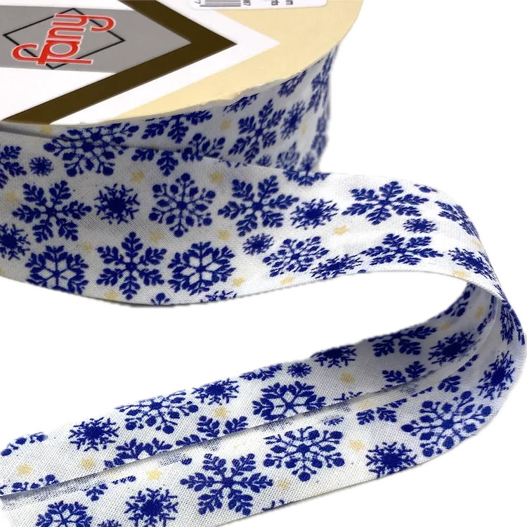 Bias Binding Blue Snowflakes on White - 30mm Wide by Fany
