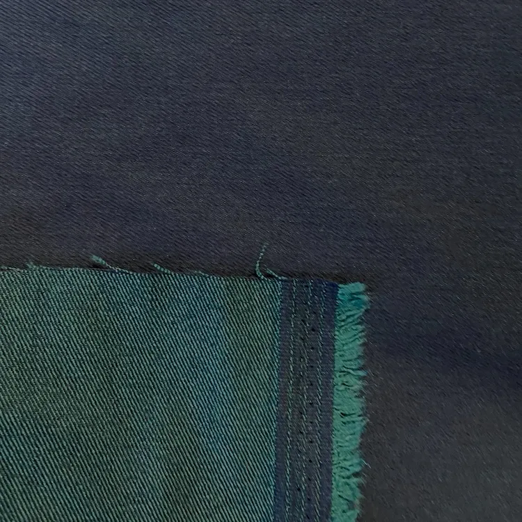 Reversible Stretch Cotton Blend Denim Fabric - Blue / Teal