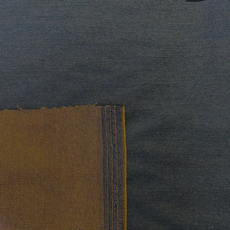 Reversible Stretch Cotton Blend Denim Fabric - Blue / Brown