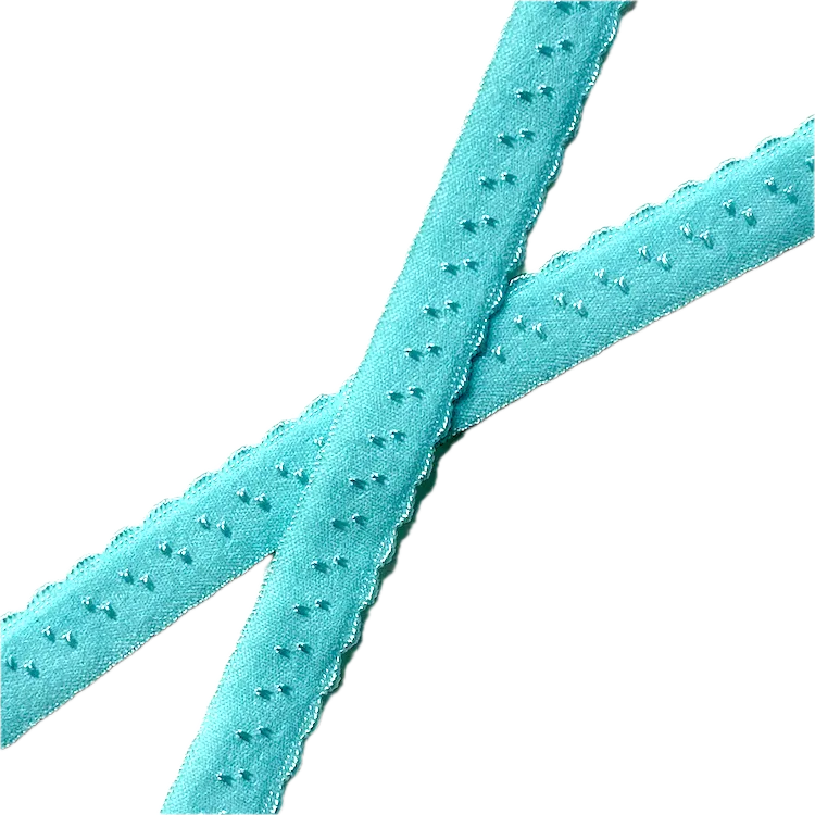 Fold Over Bias Picot Elastic in Aqua Blue