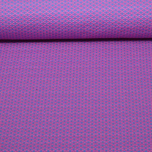Organic Cotton Jacquard Fabric with Small Diamonds in Cerise and Royal Blue