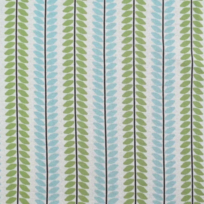Organic Cotton Jaquard Fabric with Blue and Green Leaves on Stems