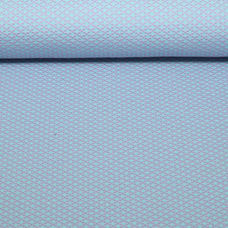 Organic Cotton Jacquard Fabric with Small Diamonds in Lilac and Light Blue