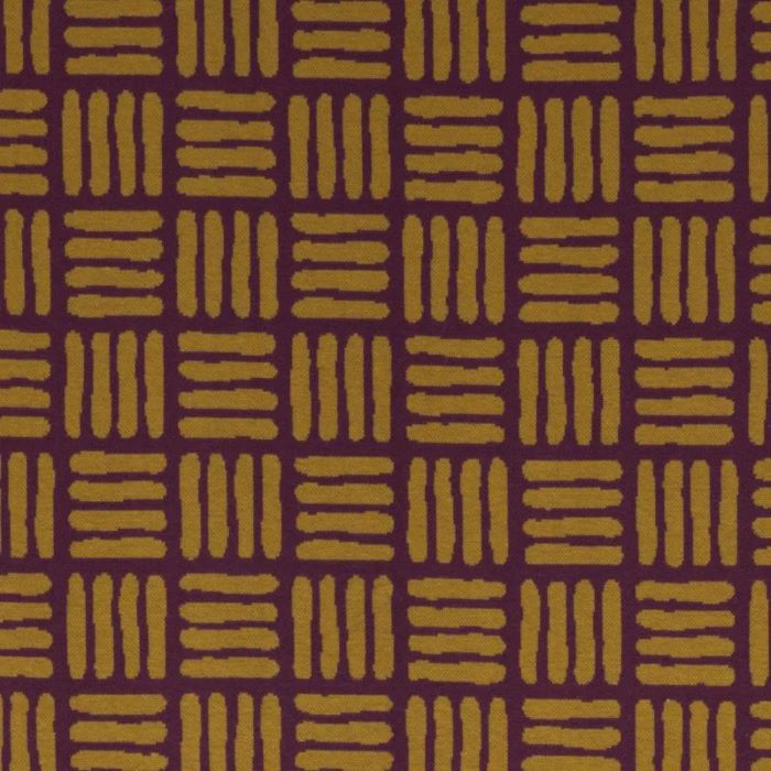 Jacquard Knit Sweater Fabric with Ocre Strokes on Plum Purple