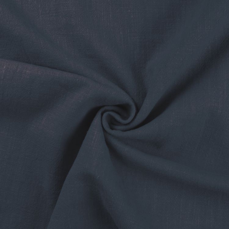 Stone Washed Linen Fabric in Dark Jeans Blue