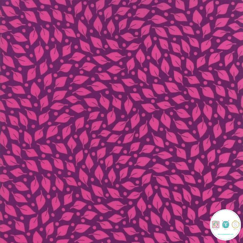 Quilting Fabric - Purple Dancing Leaves From Beach Road Collection by Jen Kingwell for Moda 18138-25