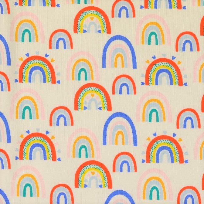 Cotton Jersey Fabric with Rainbows on Off White