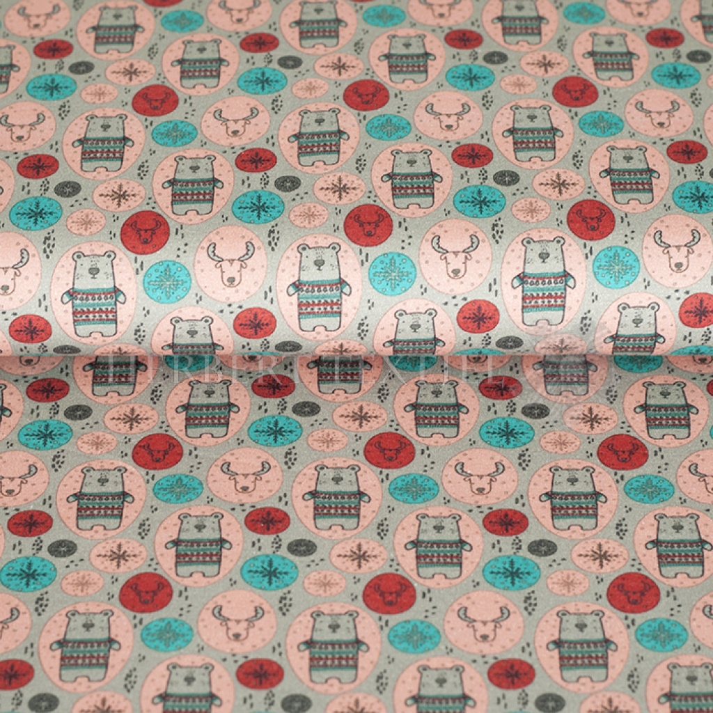 Cotton Jersey Fabric - Pink Bear and Moose