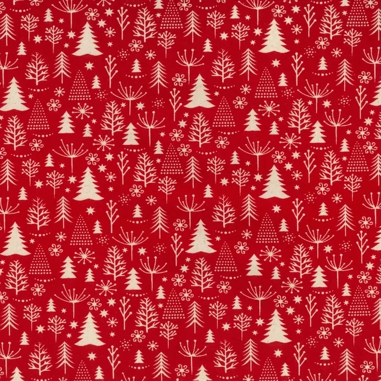 Quilting Fabric - Scandi Trees On Red by John Louden