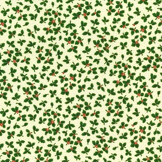 Quilting Fabric - Holly On Cream With Gold Accents by John Louden