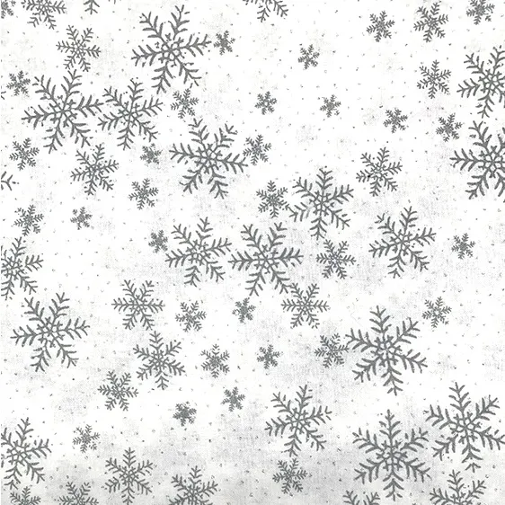 Quilting Fabric - Metallic Silver Snowflakes on White