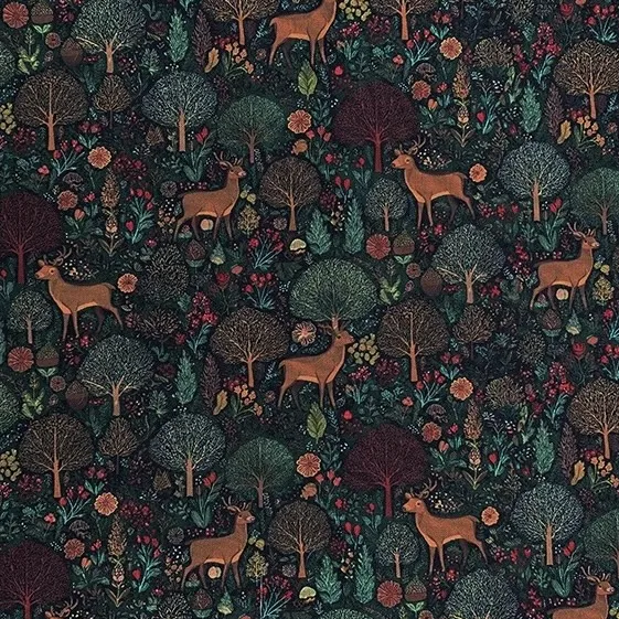 Quilting Fabric - Deer In Woods in Teal Green by John Louden