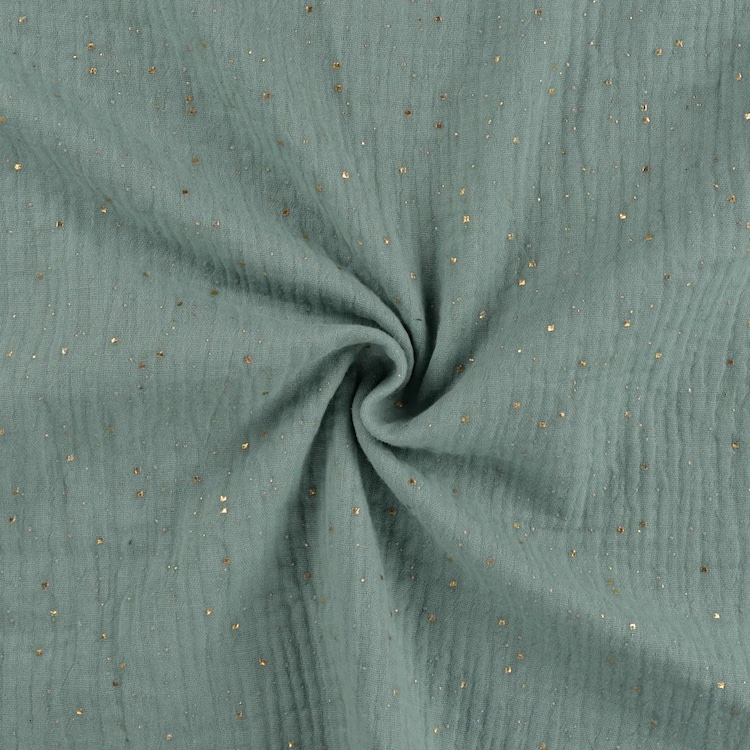 Double Gauze Fabric with Gold Accent Dots in Dusty Mint Green