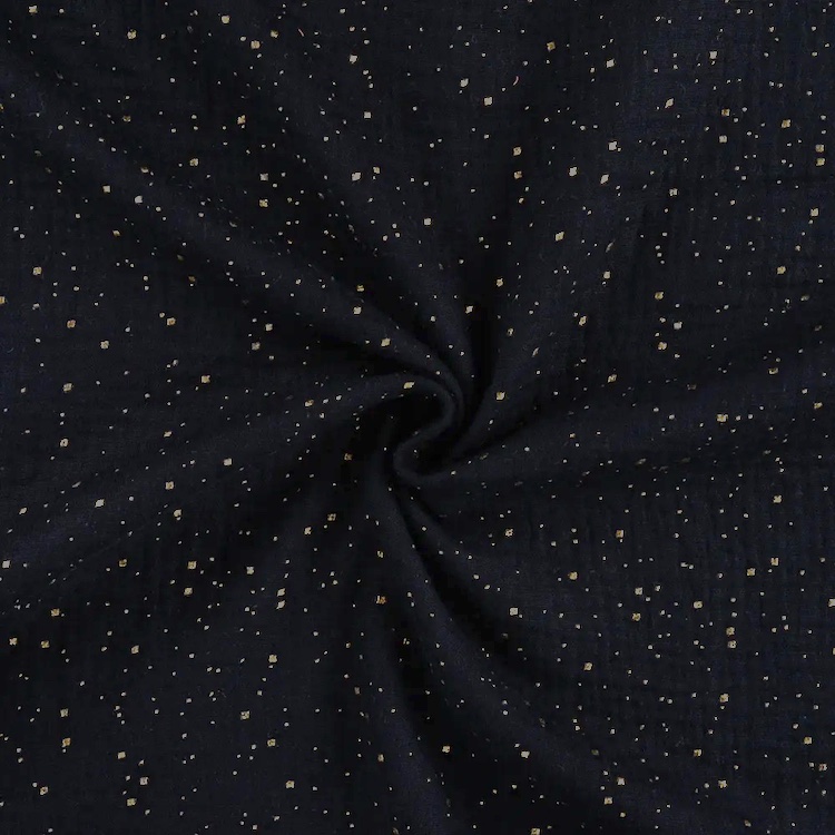 Double Gauze Fabric with Gold Accent Dots in Black