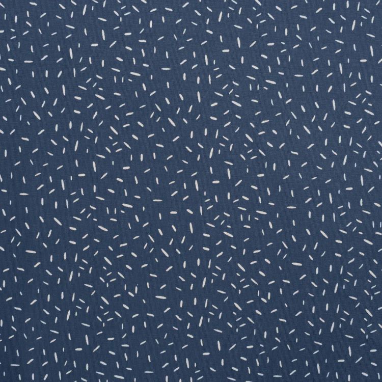 Cotton Jersey Fabric with White Confetti On Jeans Blue