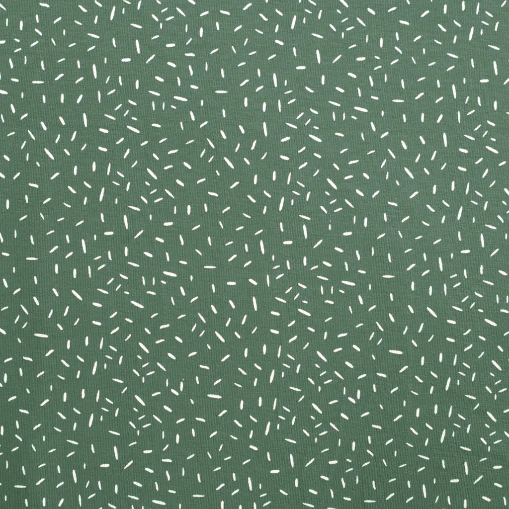 Cotton Jersey Fabric with White Confetti on Dusty Green