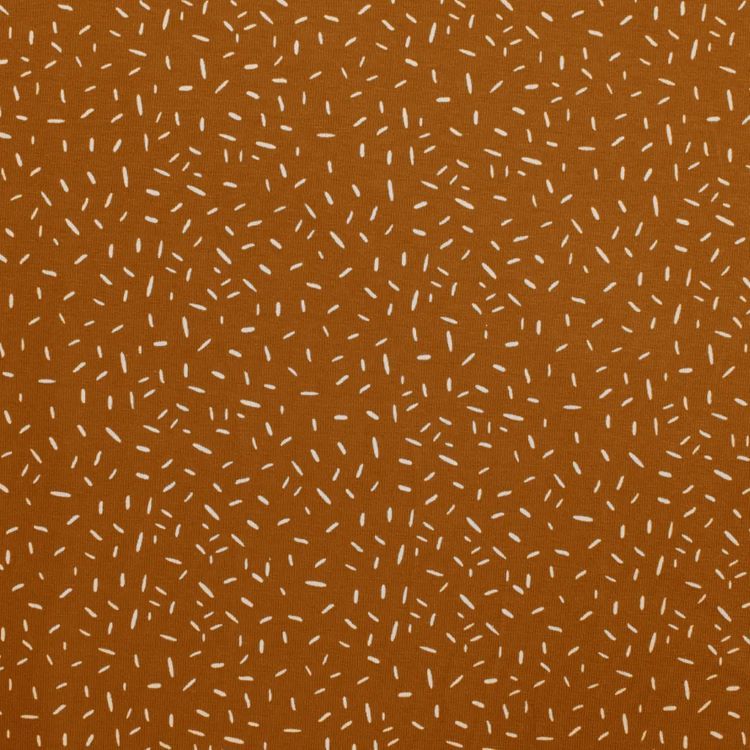 Cotton Jersey Fabric with White Confetti On Caramel Brown
