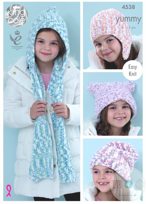 King Cole Yummy KC5438 - Childrens Hats Knitting Pattern