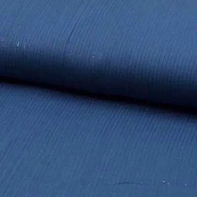 Double Gauze Fabric with Metallic Lurex Stripe in Jeans Blue