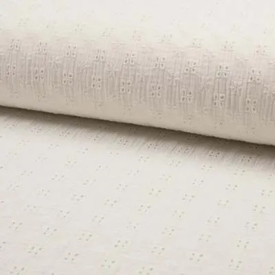 Embroidered Double Gauze Fabric with Floral Eyelets in Ecru