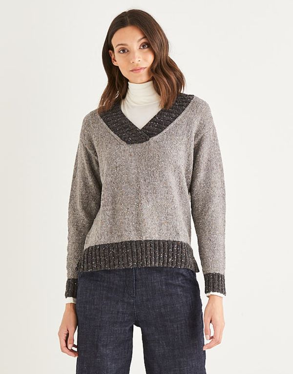 Knitting Pattern by Sirdar - Haworth Tweed V Neck Ribbed Sweater 10151