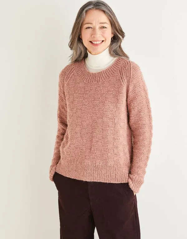 Knitting Pattern - Aran Checked Raglan Sleeve Sweater by Sirdar 10178