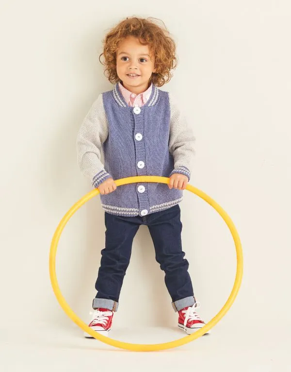 Knitting Pattern - Double Knit Kids Baseball Jacket by SIrdar 2541