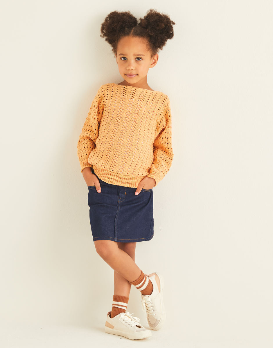 Knitting Pattern - Double Knit Kids Lacy Batwing Sweater by Sirdar 2548