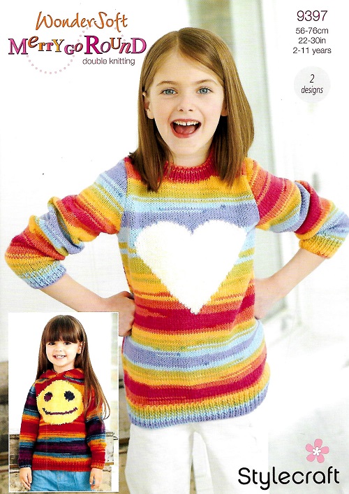 Knitting Pattern - Double Knit Kid's Sweater and Hoodie with Motif by Stylecraft - 9397