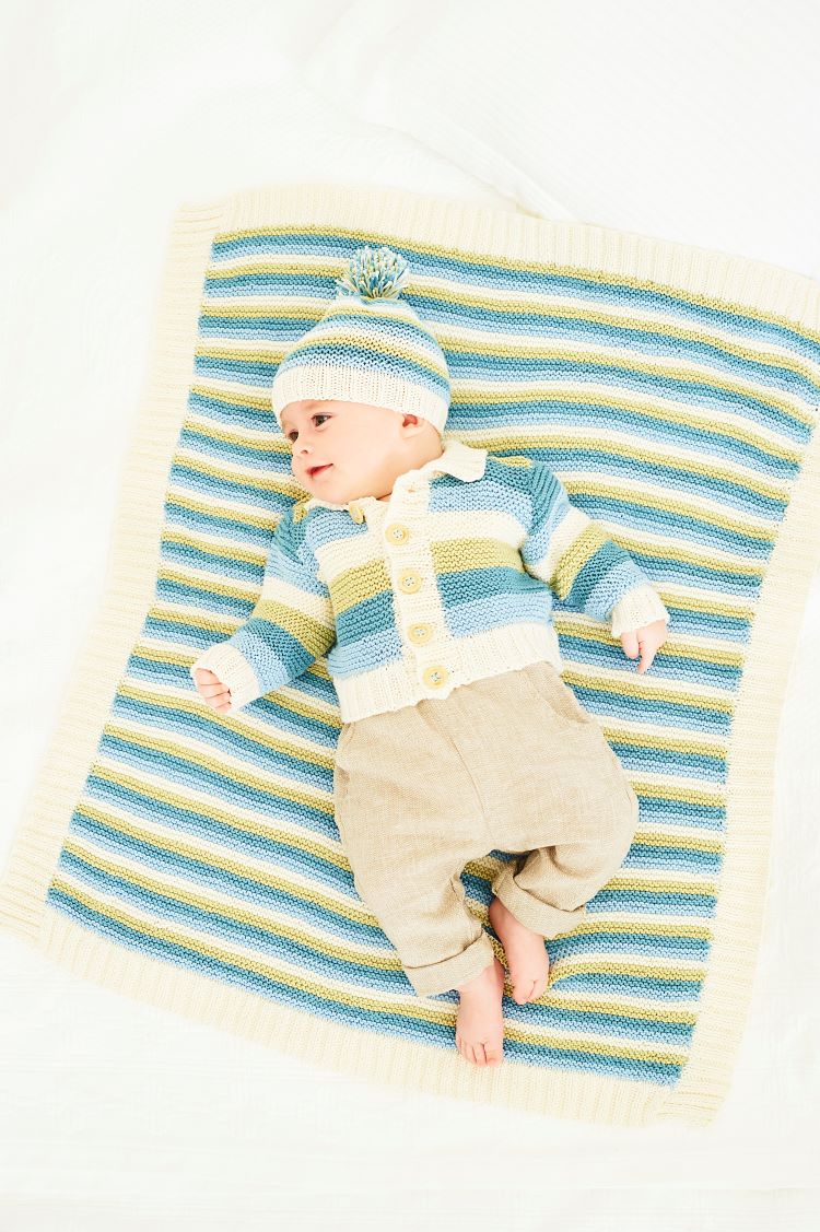 Knitting Pattern - Stylecraft 9831 DK Striped Baby Cardigan and Blanket in Bamboo Cotton