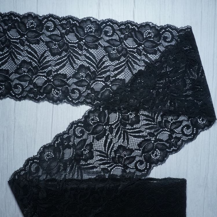 Bra And Lingerie - Stretch Galloon Lace Black 15cm - Quilt Yarn Stitch