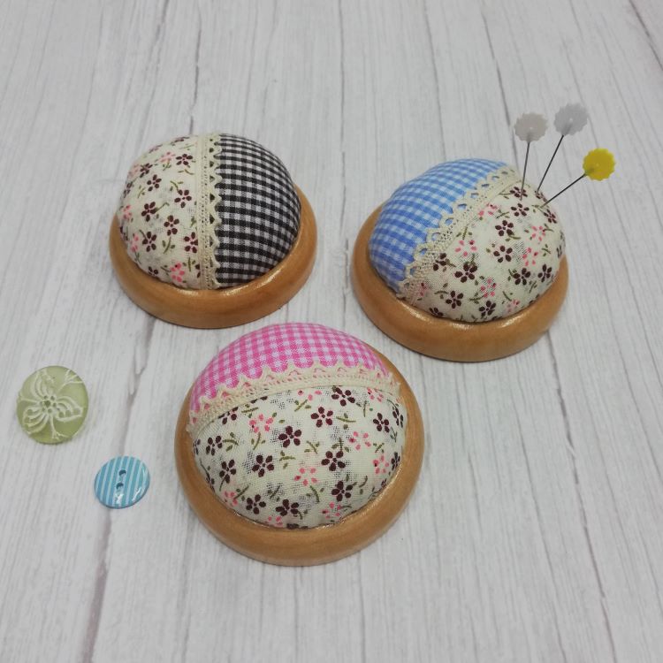 Wooden Base Pin Cushion with Lace Trim - Sewing Accessories & Notions