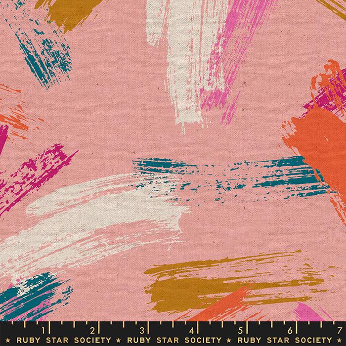 Cotton Linen Canvas - Brush Strokes on Pink from Birthday by Sarah Watts for Ruby Star Society RS2050 13L