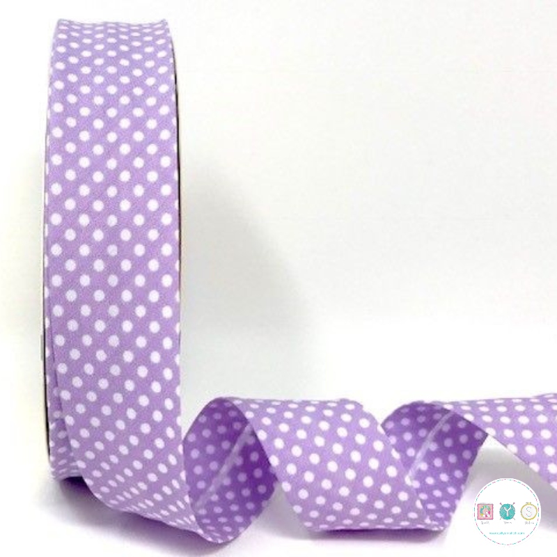 Bias Binding White Dots on Lilac - 30mm Wide by Fany