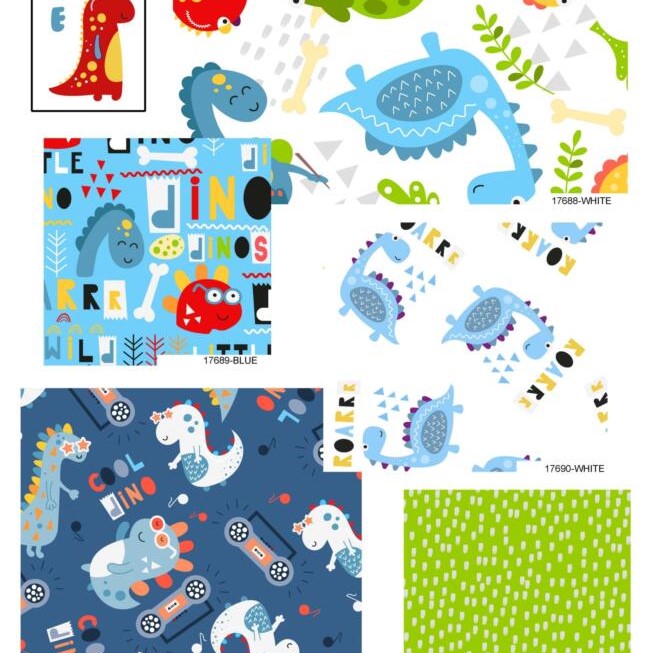 Quilting Fabric - Fat Quarter Bundle - Little Dino by The Craft Cotton Company