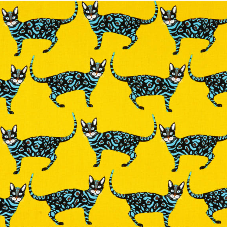 Quilting Fabric - Blue Cats from Little Kenya by DeLeon Design from  Alexander Henry 8803 D