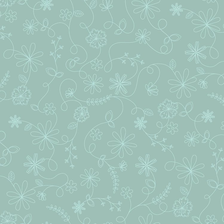 Quilting Fabric - Swirl Floral on Aqua Green from Vintage Flora by Kimberbell for Maywood Studio MAS10334-Q