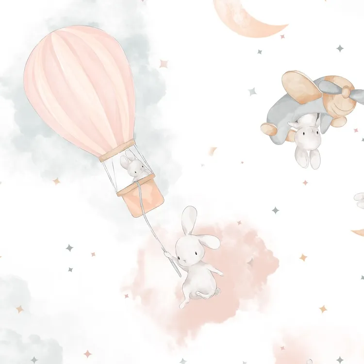 Quilting Fabric - Bunnies In The Sky on White from Honey Bunny by Maywood Studios MAS10911-W