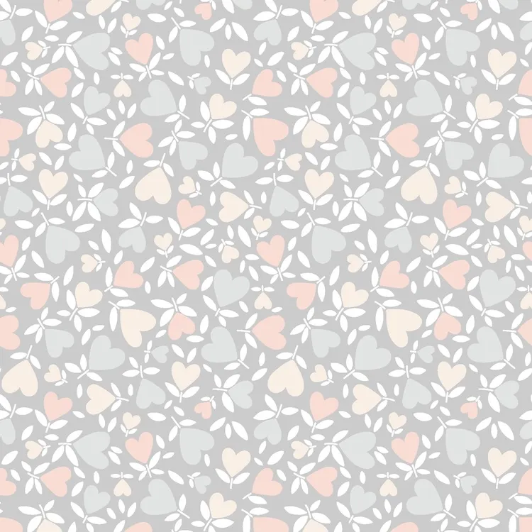 Quilting Fabric - Heart Flowers on Soft Grey from Honey Bunny by Maywood Studios MAS10914-K