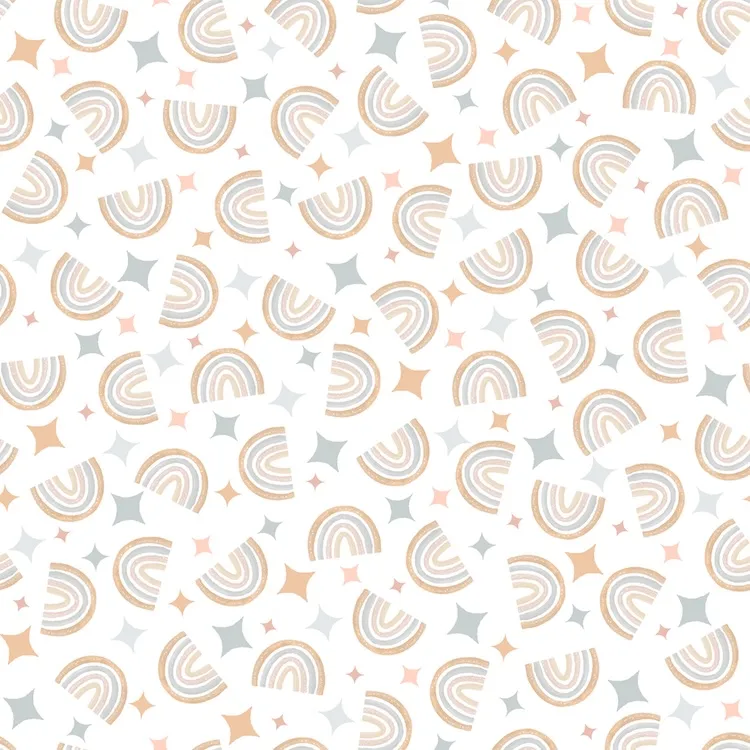 Quilting Fabric - Crowded Rainbows on White from Honey Bunny by Maywood Studios MAS10916-W