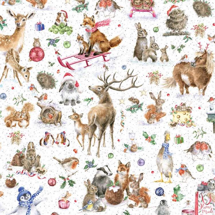 Quilting Fabric - Animal Menagerie on White from One Snowy Day by Hannah Dale for Maywood Studio MASD10372-W