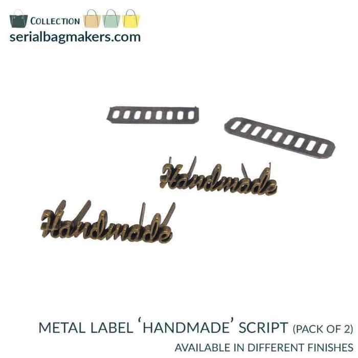 Bagmaking - 35mm Handmade Script Tag in Rolled Brass by Serial Bagmakers