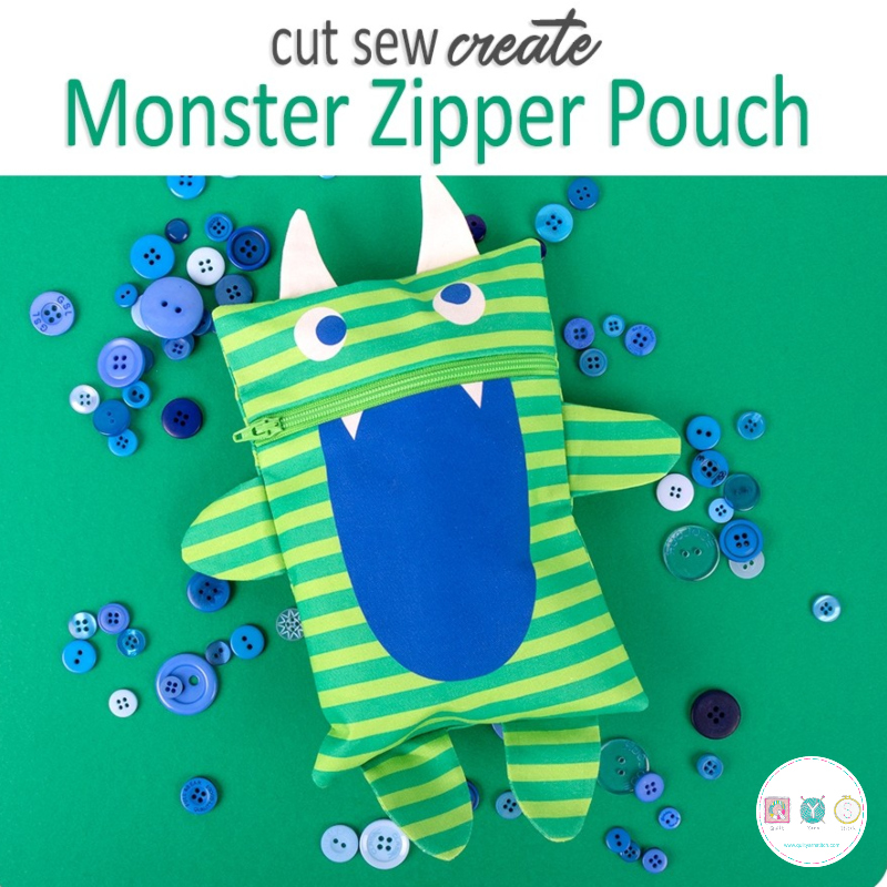 Gift Idea - Monster Zipper Pouch Cut, Sew, Create Pre-Cut Panel - Childrens Creating Kit - Kits & Gifts
